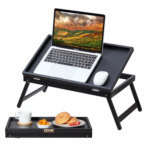 VEVOR Frühstückstablett Bambus Betttablett 612x310x221 mm, Serviertablett Betttisch mit Klappbaren Beinen Knietisch, Essenstablett auch als Laptop-Schreibtisch, Notebook-Tisch Neigbare Arbeitsfläche von VEVOR