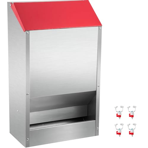 VEVOR Futterautomat Hühner 22,6 kg, Hühner-Futterspender, automatische Futterstation, hängender Hühner-Futterspender mit Deckel, wetterfester Futterspender für den Außenbereich, geneigter Deckel von VEVOR