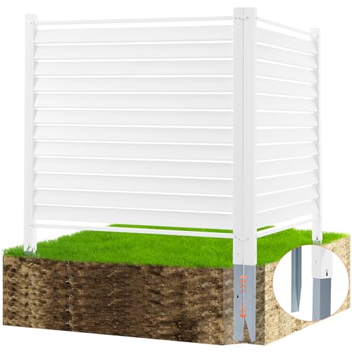 VEVOR Gartenzaun 122 x 122 cm Sichtschutzzaun PVC und verzinktes Blech-Erdspieß Windschutzzaun Metallpfähle bis 50 cm Lamellenzaun Steckzaun Sichtschutz Ideal für Outdoor-Geräte private Bereiche von VEVOR