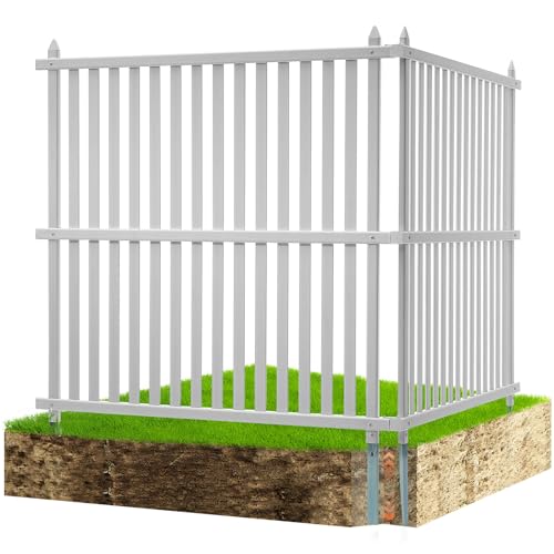 VEVOR Gartenzaun 122 x 122 cm Sichtschutzzaun PVC und verzinktes Blech-Erdspieß Windschutzzaun Metallpfähle bis 50 cm Lamellenzaun Steckzaun inkl. Metallpfählen Schutzkappen PVC-Streifenplatten von VEVOR
