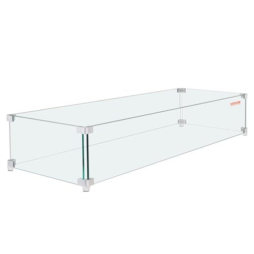 VEVOR Windschutz für Gas-Feuerstelle für quadratischen Feuertisch, 595 x 190 x 165 mm, Windschutz für Feuerstellen, 8 mm Dicker quadratischer Glasschutz, Glasplatte mit Harter Eckhalterung und Füßen von VEVOR