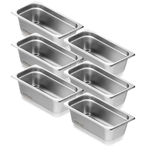 VEVOR Gastronormbehälter, Edelstahl Behälter 6 Stk. 1/3 Größe 326 x 177 x 99 mm Speisebehälter, kommerzieller Dampfpfanne Warmhaltebehälter 3,84 L Tiefe, Hotelpfanne Tisch Food Pan Buffet von VEVOR