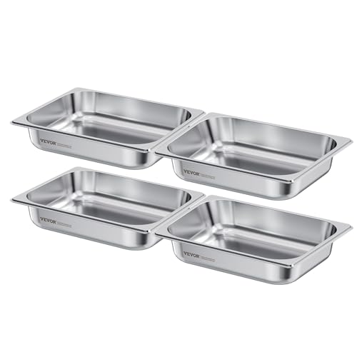 VEVOR Gastronormbehälter Hotelpfanne (1/2-Größe) 4 Stk. 3,8 L, wiederverwendbare Behälter (63,5 mm tief), rostfreie Catering-Aufbewahrung, Panierschale Speisebehälter für Party Restaurant Buffet von VEVOR