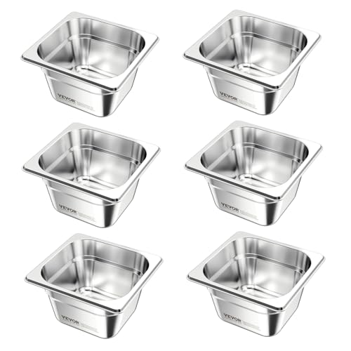 VEVOR Gastronormbehälter Hotelpfanne (1/6-Größe) 6 Stk. 1,7 L, wiederverwendbare Behälter (10 cm tief), rostfreie Catering-Aufbewahrung, Panierschale Speisebehälter für Party Restaurant Buffet von VEVOR