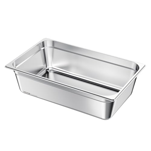 VEVOR Gastronormbehälter Hotelpfanne (volle Größe) 1 Packung 20,5 L Behälter, wiederverwendbare, rostfreie Catering-Aufbewahrung, Panierschale Speisebehälter für Party Restaurant Hotel Buffet von VEVOR