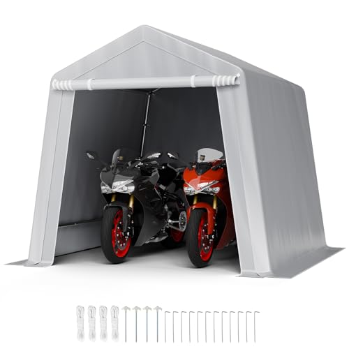 VEVOR Gerätehaus, 243,8x243,8x229cm, Garagenzelt aus PE, Geräteschuppen, Fahrradgarage, Gartenschuppen, Carport, Fahrradschuppen, Aufbewahrungsgarage für Motorrad, Rasenmäher, Fahrrad, grau VEVOR Gerätehaus, 243,8x243,8x229cm, Garagenzelt aus PE, Geräteschuppen, Fahrradgarage, Gartenschuppen, Carport, Fahrradschuppen, Aufbewahrungsgarage für Motorrad, Rasenmäher, Fahrrad, grau von VEVOR