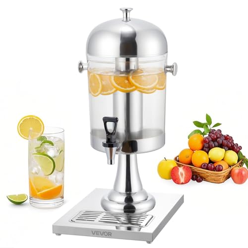 VEVOR Getränkespender (1 x 8 L) für Partys Saftspender (aus Edelstahl + Polycarbonat) mit tropfsicherem Zapfhahn & Sockel Wasserspender für Restaurants Partys, Limonade Eistee Spender von VEVOR