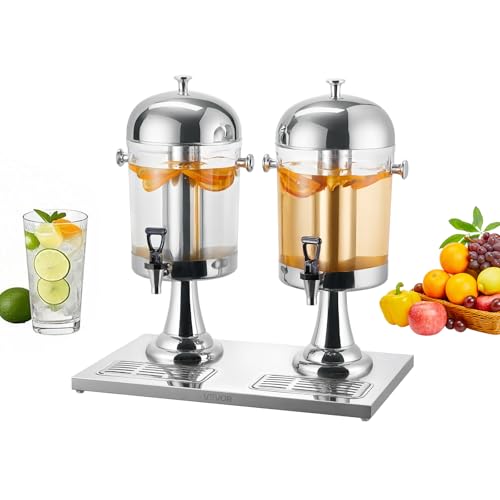 VEVOR Getränkespender (2 x 8 L) für Partys Saftspender (aus Edelstahl + Polycarbonat) mit tropfsicherem Zapfhahn & Sockel Wasserspender für Restaurants Partys, selbstgemachte Getränke Spender von VEVOR