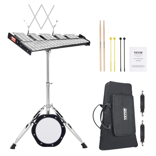 VEVOR Glockenspiel-Xylophon-Set mit 32 Noten, professionelles Schlaginstrumenten-Set mit Schlägeln, Trommelstöcken, Notenständer, 20,3 cm Übungspad, verstellbarem Ständer und Tragetasche von VEVOR