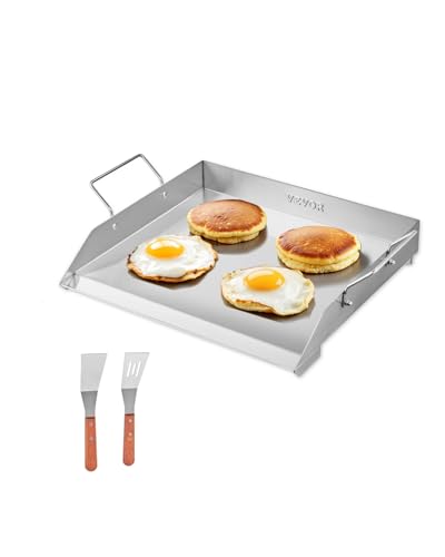 VEVOR Grillplatte Grillpfanne aus Edelstahl universelle rechteckige Platte (448 x 370 mm) mit flacher Oberseite, Gasgrill-Grillplatte für BBQ-Grill Teppanyaki, Familienkochgeschirr mit Griff von VEVOR