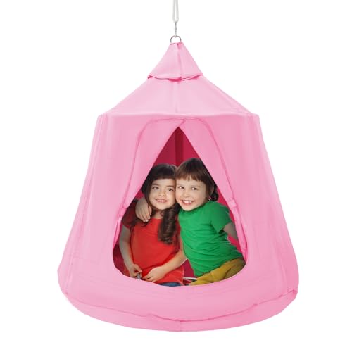 VEVOR Hängehöhle, 150 kg Kapazität, hängende Zeltschaukel für drinnen und draußen, Hängematte, sensorischer Hängesessel mit LED-Lichterkette, Deckenschaukel, Hängezelt für Kinder und Erwachsene Pink von VEVOR