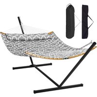 Mophorn - Hängematte für zwei Personen mit Ständer, Tragkraft 227 kg, Doppelhängematte mit gebogenem Spreizstab, abnehmbares Kissen, tragbare von MOPHORN