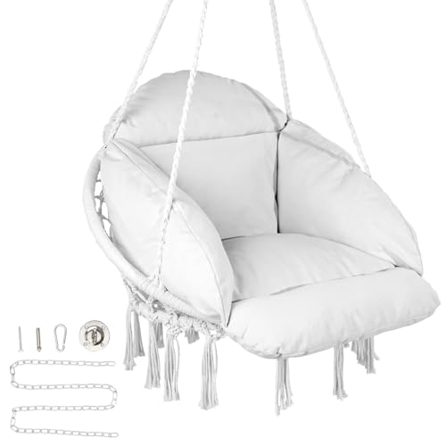 VEVOR Hängesessel, Makramee-Hängesessel mit Kissen und Befestigungsmaterial, Baumwollseil-Schaukelstuhl für Schlafzimmer, Balkon, Terrasse, Garten, 120 kg Tragkraft, weiß VEVOR Hängesessel, Makramee-Hängesessel mit Kissen und Befestigungsmaterial, Baumwollseil-Schaukelstuhl für Schlafzimmer, Balkon, Terrasse, Garten, 120 kg Tragkraft, weiß von VEVOR