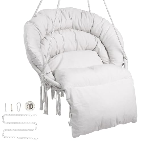VEVOR Hängesessel 150kg Makramee Hängesessel mit Sitz-/Rückenkissen Sitzpolster geflochten Fransen Hängestuhl Hängekorb Schaukelkorb für Schlafzimmer Balkon Terrasse Garten 800x625x1200mm Beige von VEVOR