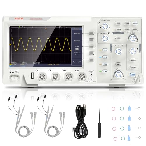 VEVOR Handheld Oszilloskop Digital Multimeter 4 Kanäle 100 MHz Bandbreite 1 GS/S High Sampling Professional 177,8 mm Farbbildschirm Oszilloskop, Mini-Oszilloskop Datenspeicherfunktion Matheberechnung von VEVOR