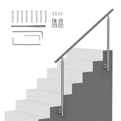 VEVOR Handläufe für Außentreppen, 59 Zoll/150 cm langes Treppengeländer-Set, Übergangsgeländer aus Edelstahl mit Montagesatz, doppelsäulige Treppenhandläufe für Senioren, Veranda und Terrasse von VEVOR