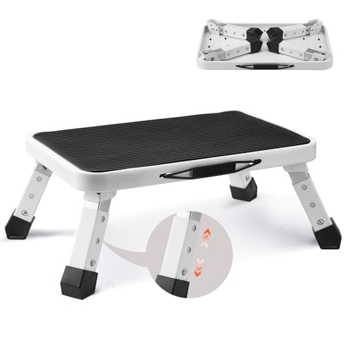 VEVOR Haushaltsleiter 450x310x166mm Trittleiter faltbar aus Stahl Stehleiter 1 Stufe Stufenleiter 150kg Tragfähigkeit Klapptritt 170-188-216mm Höhenverstellbar Küchenleiter Rutschfest Tritthocker von VEVOR