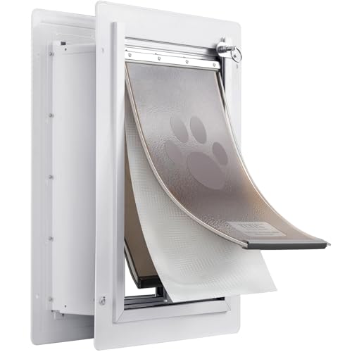 VEVOR Haustierklappe Hundeklappe Metallrahmen mit Schloss & 3-Klappen-System 312 x 435 mm, wetterfeste Hundeklappe Haustiertüre geeignet für Katzen Hunde Kätzchen (Weiß-M) einfache Montage von VEVOR