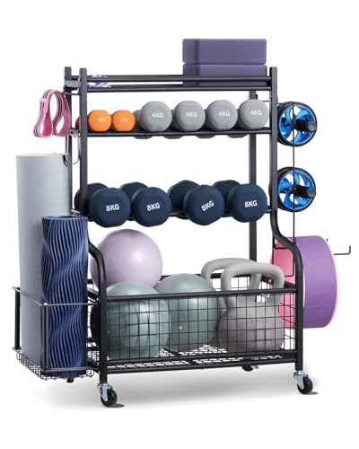 VEVOR Heimgymnastik Aufbewahrungsregal Aufbewahrungsständer Yogamattenhalter aus Stahl, Yogamatten Gewichtheben Rack mit Rädern & Haken, Hantel Gewichtheben Rack für Heimübung Fitnessgeräte VEVOR Heimgymnastik Aufbewahrungsregal Aufbewahrungsständer Yogamattenhalter aus Stahl, Yogamatten Gewichtheben Rack mit Rädern & Haken, Hantel Gewichtheben Rack für Heimübung Fitnessgeräte von VEVOR