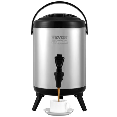 VEVOR Heiß- und Kaltgetränkespender Getränkespender 6 L, Edelstahl Heiß- und Kaltwasserbrunnen Großer Getränkespender mit Zapfen für Kaffee, Kalte Milch, Wasser, Saft usw. Isolierkanne 1-2 Personen von VEVOR