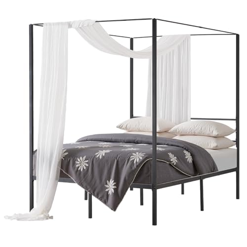 VEVOR Himmelbettrahmen (Full Size), Metallhimmelbett mit Himmelbett-Design (363 kg belastbar), robuste Stahllattenstütze (Quadrat), Stauraum unter dem Bett, kein Boxspring erforderlich, Schwarz von VEVOR