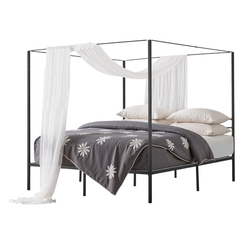 VEVOR Himmelbettrahmen (Kingsize), Metallhimmelbett (363 kg belastbar) mit Himmelbett-Design, robuste Stahllattenstütze, Stauraum unter dem Bett, kein Boxspring erforderlich, Netzrahmen Schwarz von VEVOR