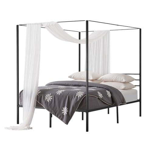 VEVOR Himmelbettrahmen (Queen Size), Metallhimmelbett (363 kg belastbar) mit Himmelbett-Design, Stahllattenstütze (Quadrat), Stauraum unter dem Bett, kein Boxspring erforderlich, Netzrahmen Schwarz von VEVOR