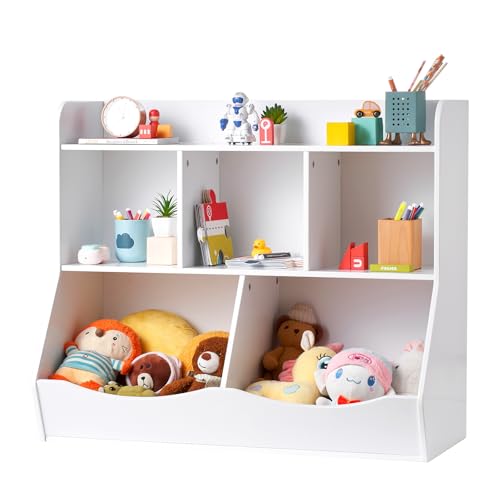 VEVOR Holz-Aufbewahrungsfach für Kinder, Spielzeug-Aufbewahrungsorganizer mit Bücherregal, 89 x 40 x 76 cm 5-Fächer-Spielzeugschrank, Kinderbuch- und Spielzeugregal für Kinderzimmer, Spielzimmer von VEVOR