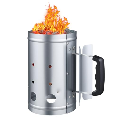VEVOR Holzkohle-Anzündkamin, 1,8 kg Kohlekamin mit großem Fassungsvermögen, Grillanzünder aus Stahl für Holzkohlegrills und Barbecues, Kohleanzünder für unterwegs und Grillwerkzeug, Silber von VEVOR