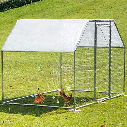 VEVOR Hühnerstall 2,9 x 1,98 x 1,82 m großes Freigehege Huhn Outdoor Voliere Käfig aus verzinktem Stahl abschließbare Tür mit Abdeckung für Hühner, Enten, Kaninchen, Tauben, Geflügel, Meerschweinchen von VEVOR