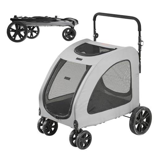 VEVOR Hundebuggy 79x91x113cm Hundewagen 72kg Tragfähigkeit Hundetrolley Aluminium-Rahmen 600D Oxford-Gewebe Nylon-Netzfenster 4 EVA-Räder Hundebox Tierbuggy Katzenbuggy Haustier Transport von VEVOR