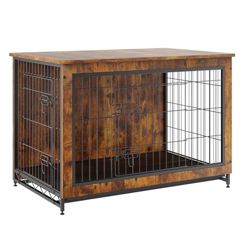 VEVOR Hundekäfig 98x65x68cm Hundebox aus P2 und Q195 Vintage Beistelltisch Drahtkäfig Haustierkäfig mit 2 Türen, Auffangschale & Kissen Hundebox im Möbelstil Hundegitterbox von VEVOR