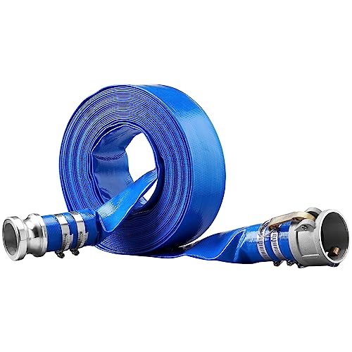 VEVOR Industrieschlauch 50,8mmx15,24m Flachschlauch PVC Feuerwehrschlauch 58 PSI(4 bar) Arbeitsdruck Abwasserschlauch 174 PSI(12 bar) Berstdruck Bauschlauch mit Camlock-C-/E-Anschlüssen, 4 Klemmen von VEVOR