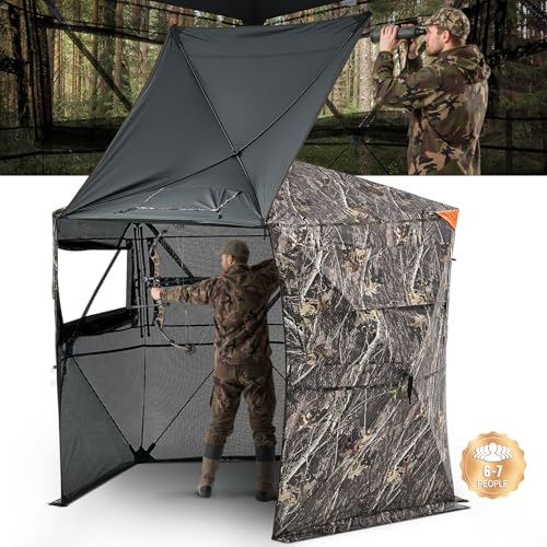VEVOR Jagdzelt Jagdversteck für 6-7 Personen, 5-seitig durchsichtige Bodenblenden mit Tragetasche, Robustes Tarnzelt mit geräuschloser Reißverschlusstür & Fenster, Jagdunterstand für Hirsche von VEVOR