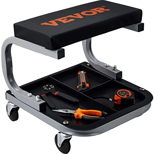 VEVOR KFZ Werkstatt Rollbrett Werkstattliege, Montageliege Werkstatthocker 36 x 36 x 36 cm Montagerollbrett mit 36 x 18 x 4 cm Sitz, Stahl + PU Werkstatthocker bis 113 kg Belastbar Reparierte Hocker von VEVOR