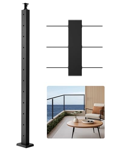 VEVOR Kabelgeländerpfosten, 1067x50,8x50,8 mm, Kabel-Treppengeländerpfosten, vorgebohrte horizontale Löcher, Edelstahl SUS304, für Handlauf, Balustrade, schwarz, 1JZLGZXHS106AWJO6001V0 von VEVOR