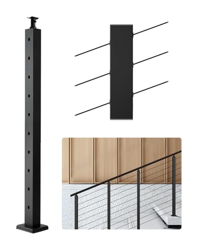 VEVOR Kabelgeländerpfosten, 914x50,8x50,8 mm, Geländerpfosten mit 30° vorgebohrten Löchern, SUS304 Edelstahl, gebogene Halterung, für Handlauf, Balustraden, Schwarz, 1JZLGZXHS914YIVIS001V0 von VEVOR