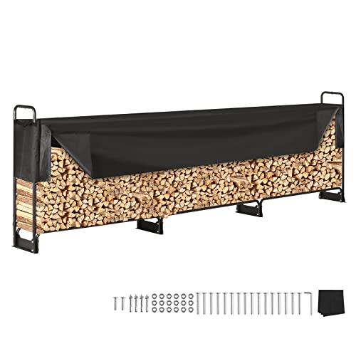 VEVOR Kaminholzregal Metall 386x36x117cm Brennholzregal mit Abdeckung Stahlrahmen Pulverbeschichtet Kaminholzunterstand 400kg Wasserdichter Stapelhilfe Holzunterstand für Veranda Garten Terrasse Hof von VEVOR