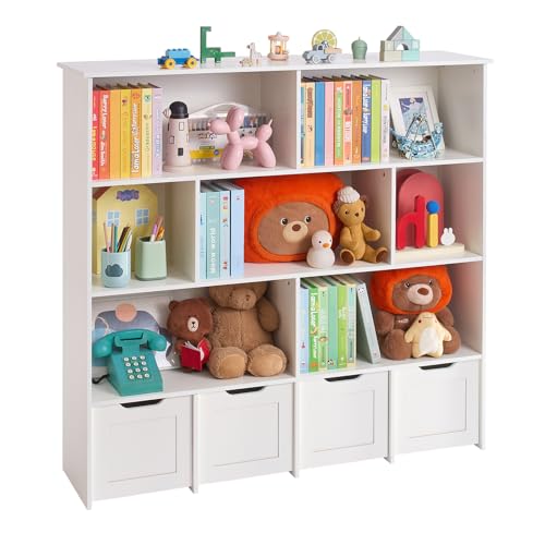 VEVOR Kinderregal Bücherregal aus Holz mit Stauraum, Spielzeugschrank mit 4 mobilen Schubladen, Aufbewahrungsschrank für Spielzeug, Spielzeugregal für Schlafzimmer Kinderzimmer Wohnzimmer, weiß VEVOR Kinderregal Bücherregal aus Holz mit Stauraum, Spielzeugschrank mit 4 mobilen Schubladen, Aufbewahrungsschrank für Spielzeug, Spielzeugregal für Schlafzimmer Kinderzimmer Wohnzimmer, weiß von VEVOR