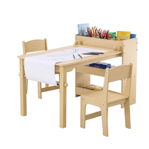 VEVOR Kindersitzgruppe Kindertisch, 2 Kinderstühle 1 Tisch Kindersitzgruppe aus P2-Grad MDF, 2 in 1 Kindertisch-Set Schreibtisch & Schrank Geeignet für Kinder im Alter von 2-8 Jahren Spielzimmer von VEVOR