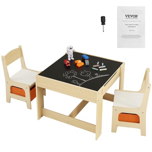 VEVOR Kindersitzgruppe Kindertisch, 2 Kinderstühle 1 Tisch Kindersitzgruppe aus P2-Grad MDF, Kindertisch-Set Stabile Kindermöbel mit doppelseitiger Tischplatte & Aufbewahrungsbox Kindermöbelset von VEVOR
