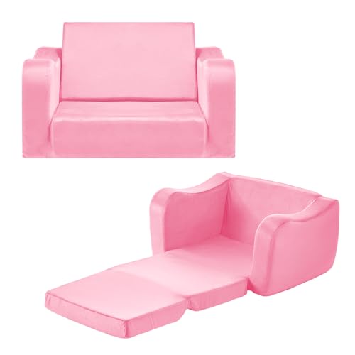 VEVOR Kindersofa Kindersessel aus 28D-Schwamm & kurzem Flor mit Armlehnen, Kleinkindersofa zum Lesen und Spielen, Kindercouch umwandelbares Schlafsofa für Spielzimmer Schlafzimmer Rosa M (Maß) von VEVOR