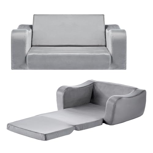 VEVOR Kindersofa Kindersessel aus 28D-Schwamm & kurzem Flor mit Armlehnen, ausklappbare Kindercouch in Liege, Schlafsofa Kinder (18 Monate – 6 Jahre) Geburtstagsgeschenk für Mädchen & Jungen Grau von VEVOR