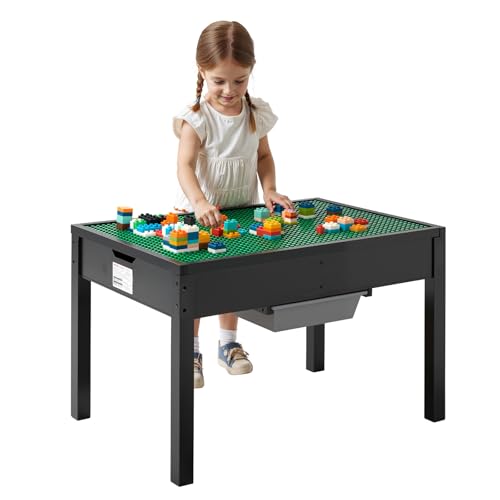 VEVOR Kindertisch 810 x 553 x 502 mm, Aktivitätstisch aus Holz, doppelseitige Baustein-Tischplatte, Mehrzweck-Spieltisch mit 2 Aufbewahrungsbehältern, Geschenk für Kinder ab 3 Jahren, Schwarz von VEVOR