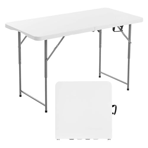 VEVOR Klapptisch Buffettisch tragbarer Allzwecktisch 122 cm, rechteckiger Kunststofftisch mit Verstellbarer Höhe & integriertem Griff, Gartentisch Campingtisch für Partys Picknick Camping, weiß von VEVOR