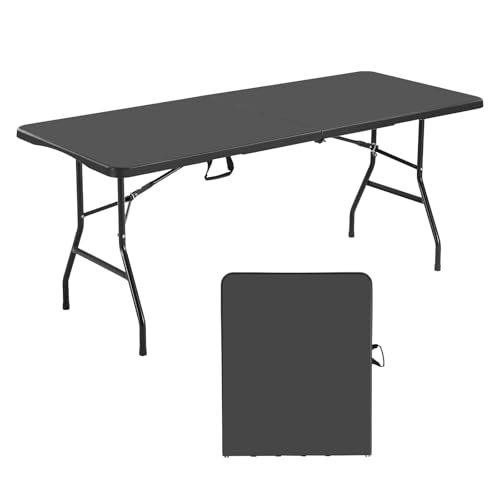 VEVOR Klapptisch Buffettisch tragbarer Allzwecktisch 180 cm, rechteckiger Kunststofftisch (für 4-6 Personen) mit integriertem Griff, Gartentisch Campingtisch für Partys Picknick Camping, Schwarz von VEVOR