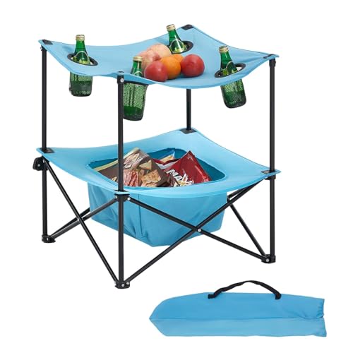 VEVOR Klapptisch Buffettisch tragbarer Allzwecktisch 56 cm, wasserfester Tisch aus 600D Oxford Gewebe mit 4 Getränkehaltern, Gartentisch Campingtisch für Partys Picknick Camping Grillen BBQ, Blau von VEVOR