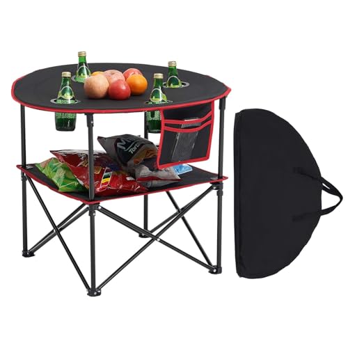 VEVOR Klapptisch Buffettisch tragbarer Allzwecktisch 72 x 72 cm, wasserfester Tisch aus 600D-Oxford-Gewebe mit Tragetasche & 4 Getränkehaltern, Gartentisch Campingtisch für Partys Picknick Schwarz von VEVOR