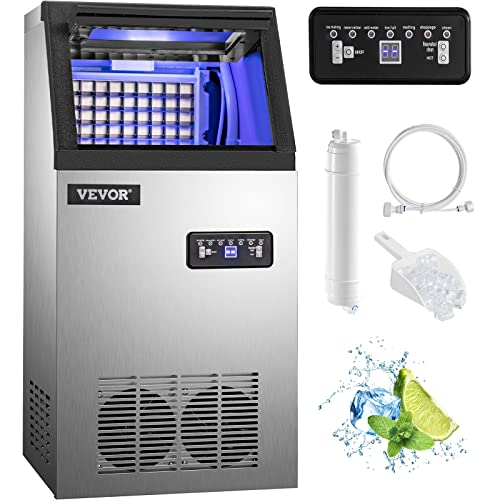 VEVOR Commercial Food Grade Ice Cube Machine 68 kg/24h, multifunktionale Eiswürfelmaschine aus Edelstahl 280 Watt Intelligentes LCD-Bedienfeld, für Café, Bar etc. von VEVOR