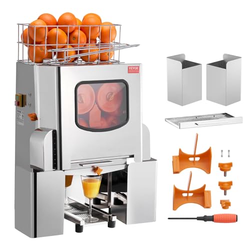 VEVOR Kommerzielle Orangenpresse Automatischer 120-W-Entsafter, Edelstahl-Orangenpresse für 20 Orangen pro Minute, mit Herausziehbarer Filterbox, Edelstahl Abdeckung Zitruspresse Saftpresse Elektrisch von VEVOR
